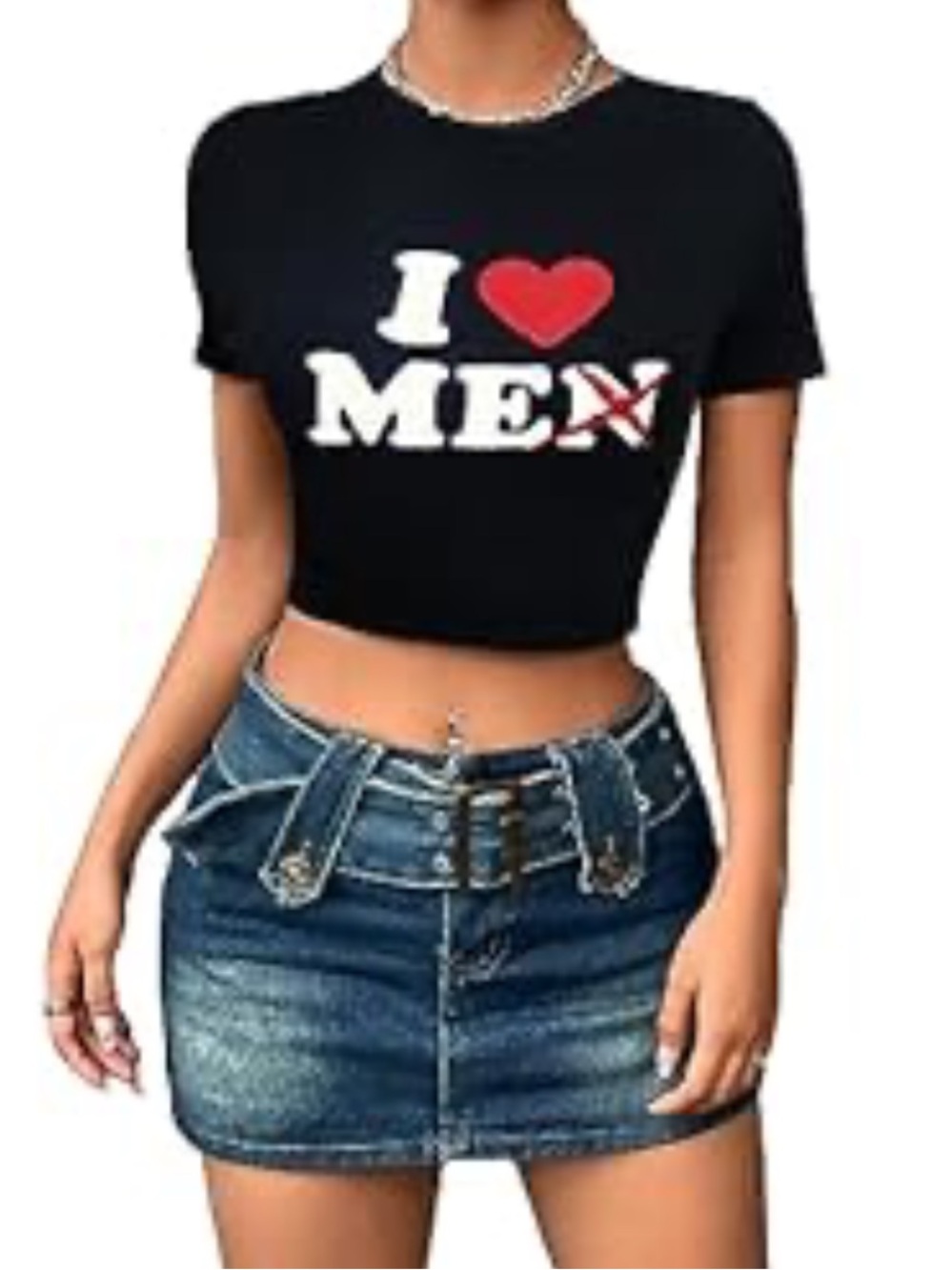 Black Crop Tee with Red Heart Graphic NWOT